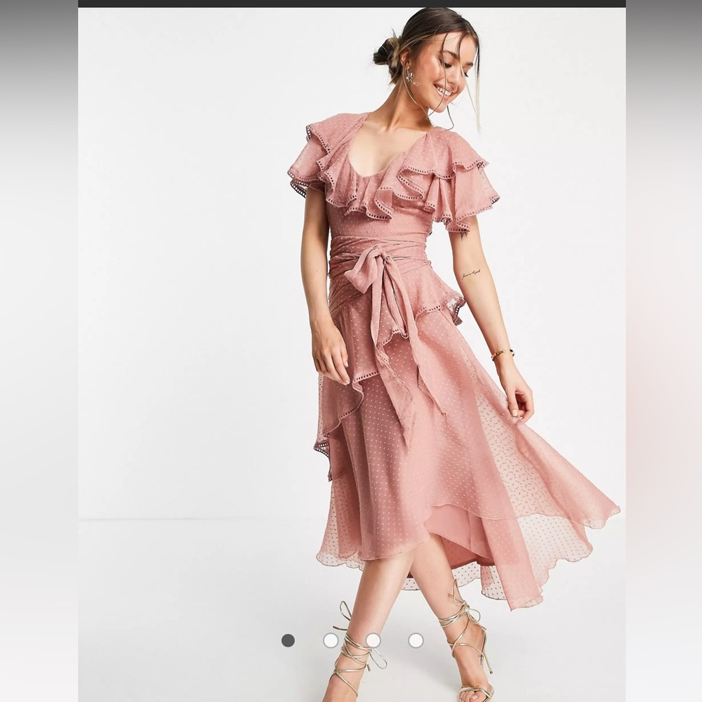 ASOS DESIGN drape detail midi dress in textured chiffon with tie detail